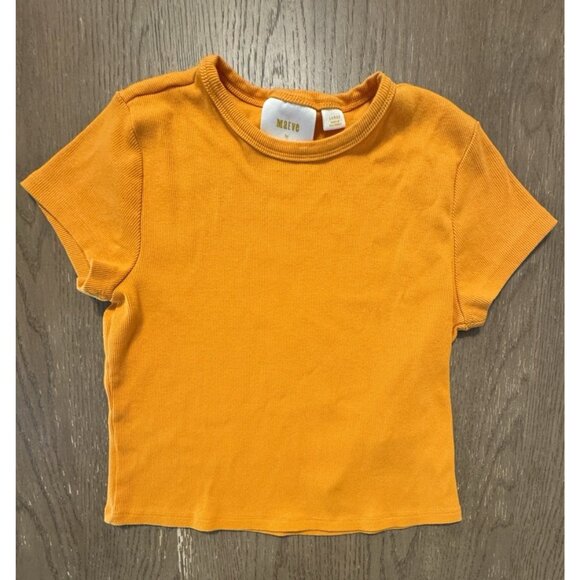 Maeve Anthropologie Blair Baby Tee Yellow Large Ribbed Short Sleeve Cotton Shirt - Picture 2 of 8